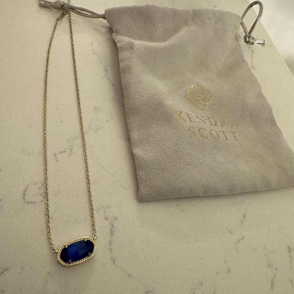 Kendra Scott Gold Necklace with Deep Blue Pendant